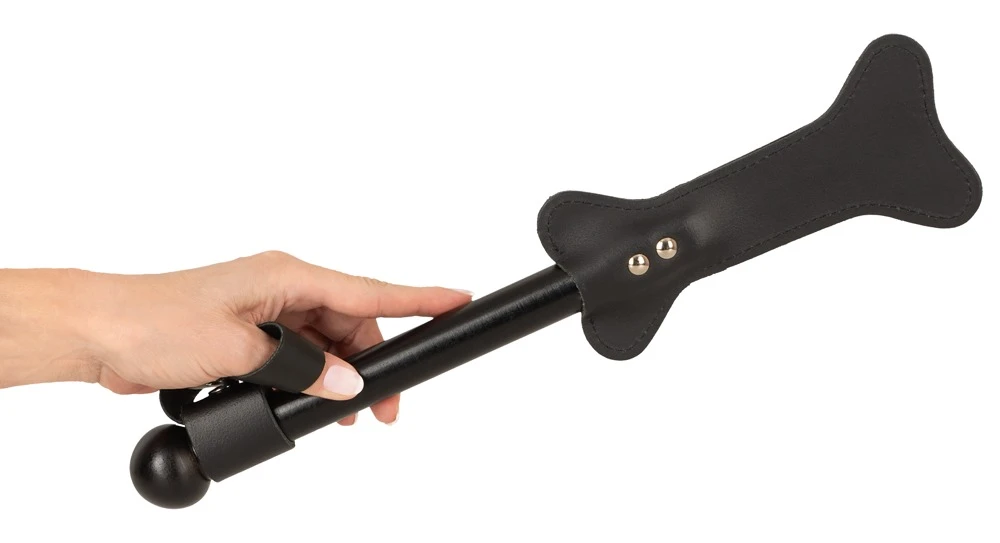 Le Paddel Hundeknochen, Leder Spanking Paddel Knochen-Design mit Holzgriff robust doppellagig vernietet abnehmbare Lederschlaufe BDSM ZADO