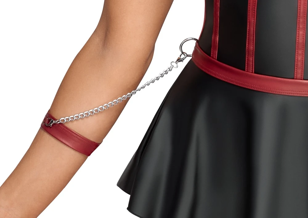 Cottelli Bondage Ouvert Set Longline Hebe mit Bügel Cups String ouvert Armfesseln im schwarzen Mattlook mit Volant