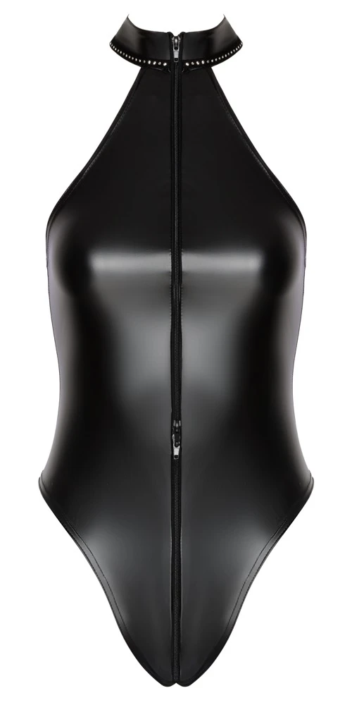 Powerwetlook Body Zip+Glitzer 2-Wege-Reißverschluss hoher Beinausschnitt von Noir Handmade