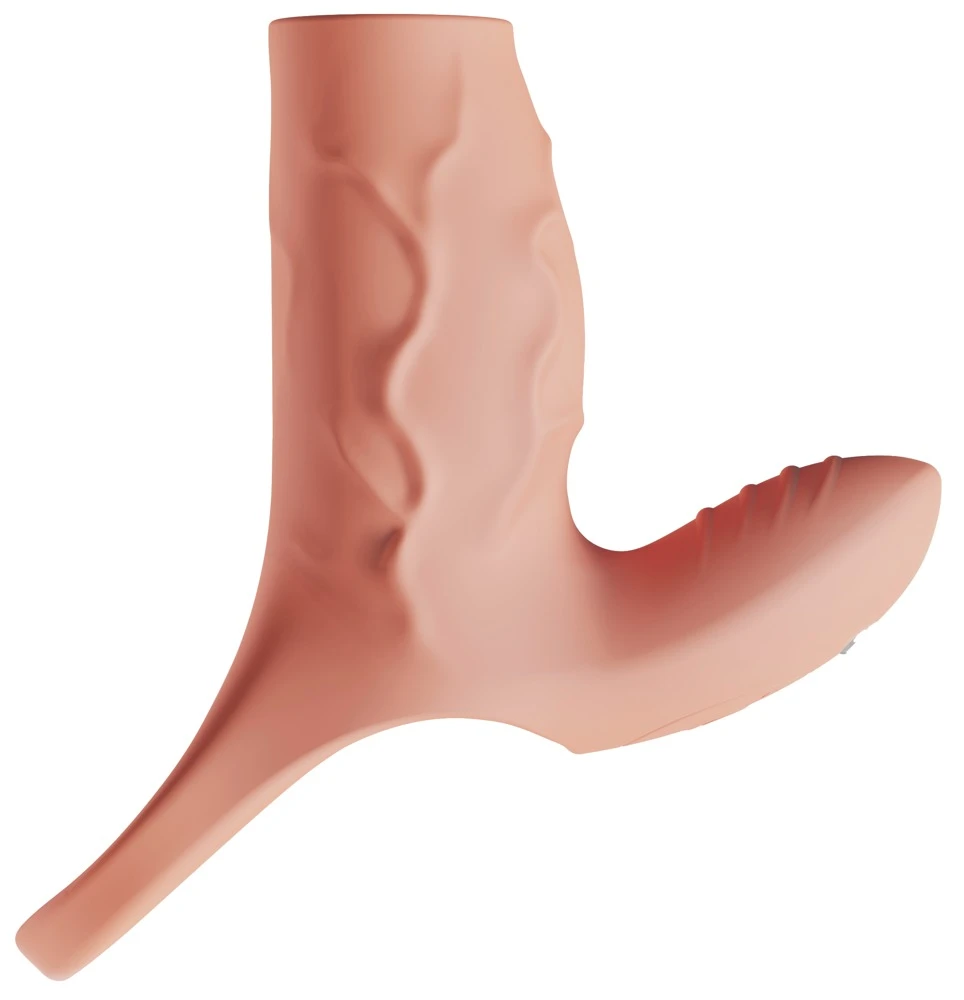 Realistixxx Real Sleeve Clit S, Vibro Penismanschette mit Hodenring und Klitoris Stimulator, 2 leise Motoren, 10 Vibrationsmodi, verdickend für intensivere gemeinsame Höhepunkte