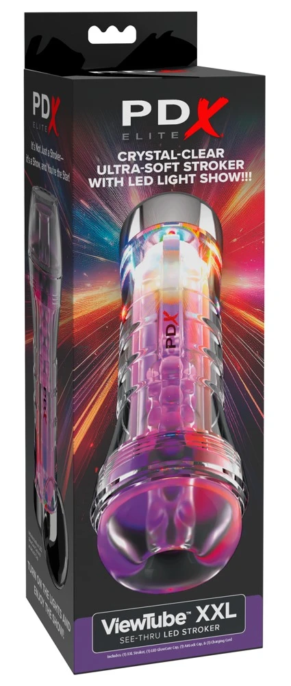 PDXE ViewTube XXL See-Thru Cle, PDX Elite ViewTube XXL See-Thru LED Stroker Clear transparenter Masturbator mit Saugkontrolle, LED-Lightshow und AirLock Cap für intensive Handjob-Action