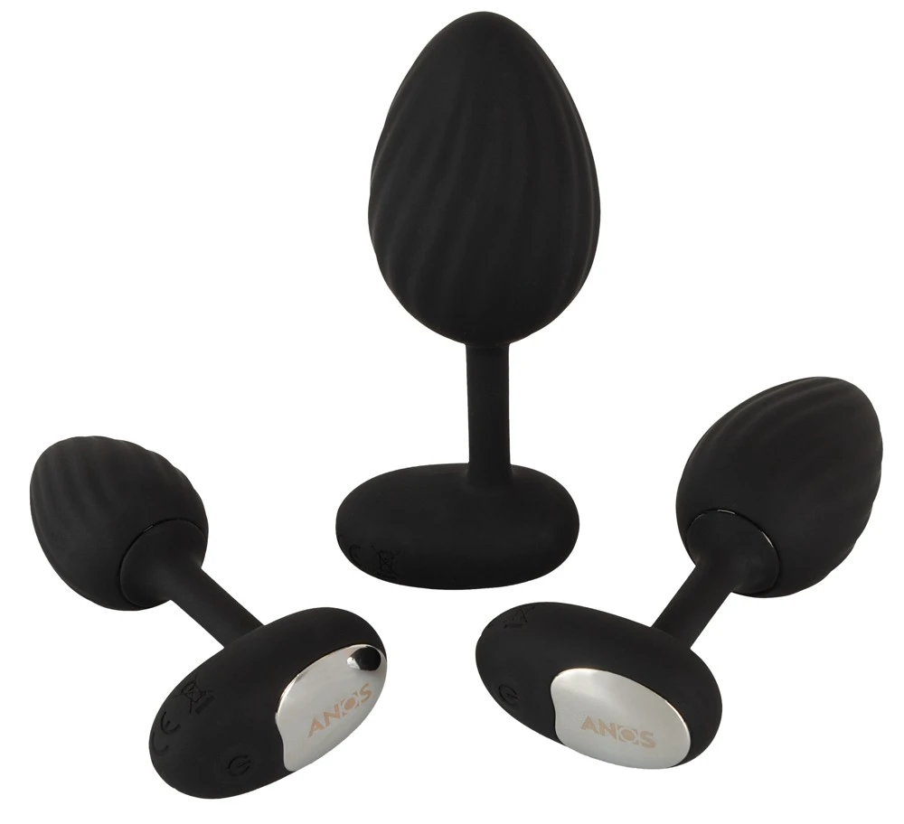 ANOS Vibrating Butt Plug Train, ANOS RC Butt Plug Set – 3 vibrierende Analplugs in verschiedenen Größen mit 10 Modi, Fernbedienung, stimulierenden Rillen und wasserdicht für intensiven Partner-Spaß