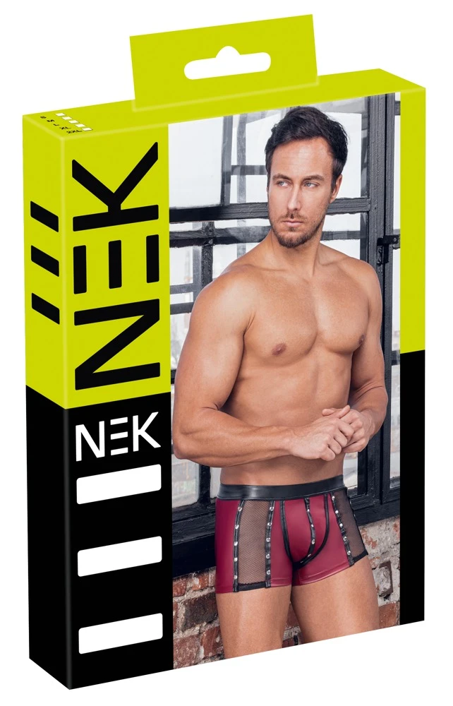 Herren Pants, Pants von NEK im roten Mattlook mit schwarzen Kontrastdetails und seitlichen Netz-Einsätzen, Druckknopfleiste im Beutel und silberfarbenen Nieten für einen markanten Auftritt