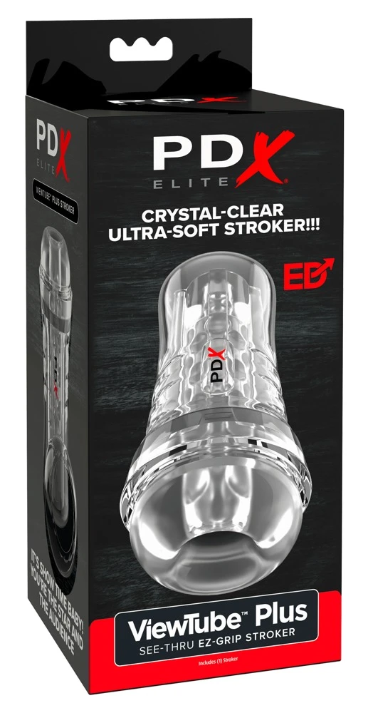 PDXE ViewTube EZ-Grip Stroker, Transparenter Masturbator ViewTube Plus See-Thru EZ-Grip Stroker Clear mit ultraweicher Innensleeve, Saugkontrolle und freiem Blick auf jede Bewegung für intensive Blowjob-Feelings