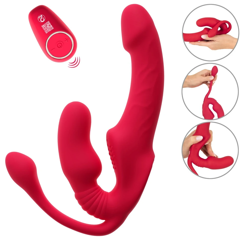 Strapless Strap-On Triple Teaser RC von You2Toys mit kraftvollen Vibrationen, dreifacher Stimulationspower für intensive Rollenspiele, flexibles Silikon-Design mit gleichzeitig vaginaler und analer Nutzung sowie vielseitigem Einsatz