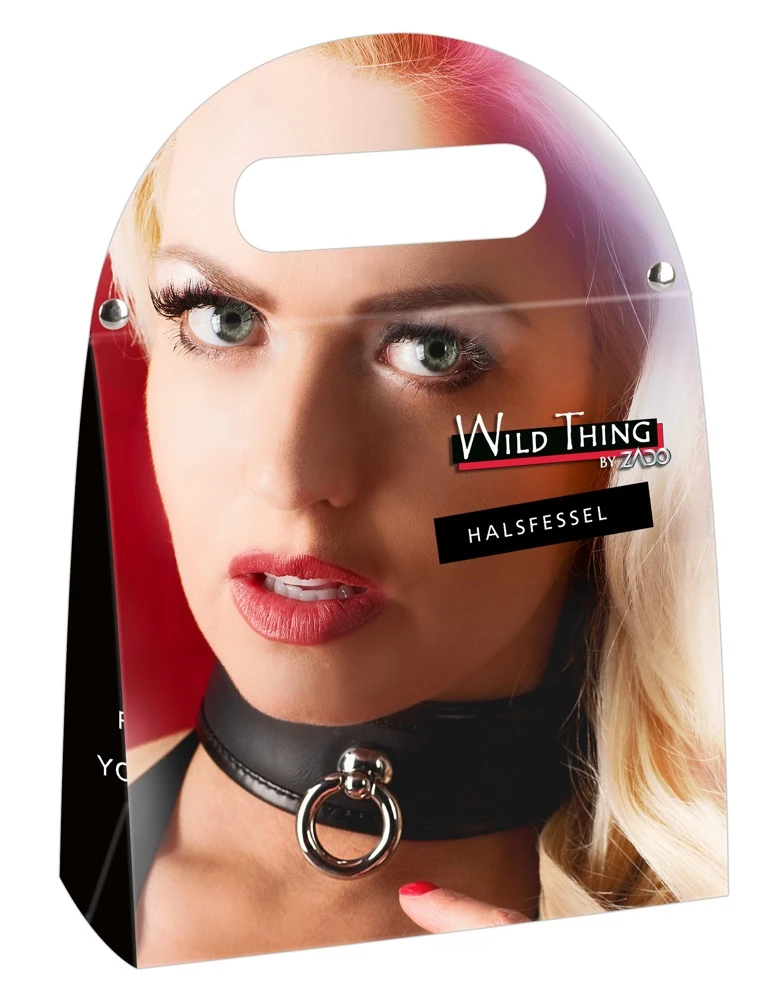 4 cm breite, hochwertig gearbeitete Halsfessel aus Leder von Wild Thing by ZADO mit dekorativem Ring an kleinem Steg.