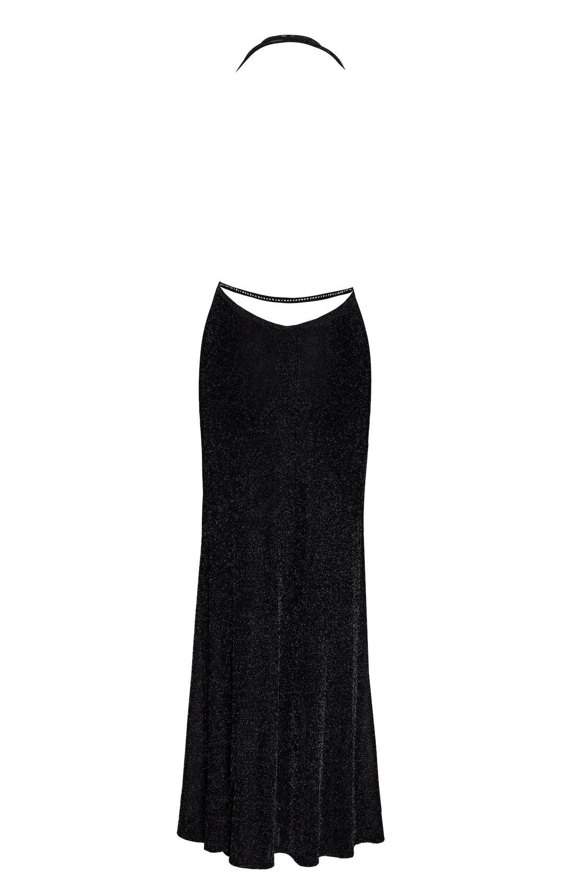 Langes Kleid Kinky Onyx Liquid von Noir Handmade F373 aus schimmerndem Netzmaterial mit Strasssteinchen, tiefem Wasserfallausschnitt und Gehschlitz für einen eindrucksvollen, glamourösen Look