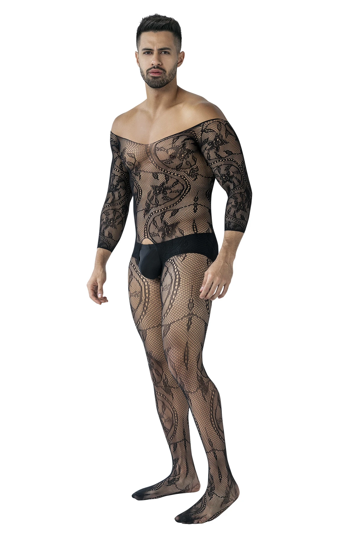 Herren Bodystocking ouvert RAV119 aus weichem, dehnbarem Netzmaterial mit offenem Schritt – maskuliner, heißer Look von CUT4MEN, perfekt für verführerische Momente