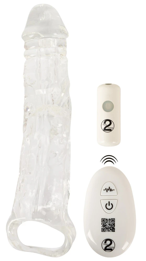 Crystal Clear RC Vibrating Ext, Crystal Clear RC Vibrating Extension Sleeve – Aufreizende transparente Penisverlängerung mit 10 Vibrationsmodi, Fernbedienung und 10 cm XXL-Extra-Länge