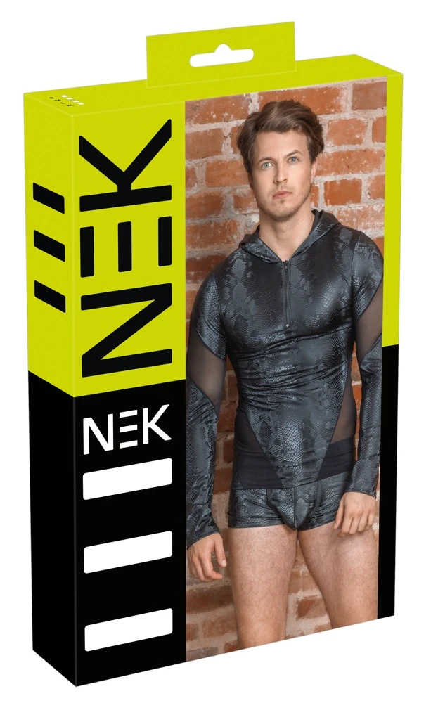 Trendiges Langarm-Shirt von NEK in mattglänzend schillernder Schlangenhaut-Optik mit schwarzen Powernt-Einsätzen.