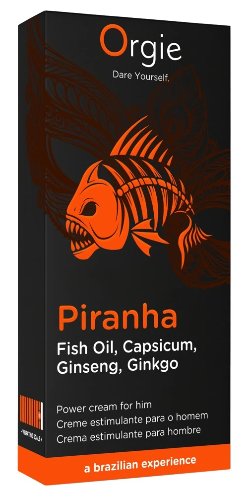Orgie Piranha Power Cream 15ml, Piranha Peniscreme mit heißem Kribbel-Vibe und Vibrationskick – intensive Stimulation Level 9/10