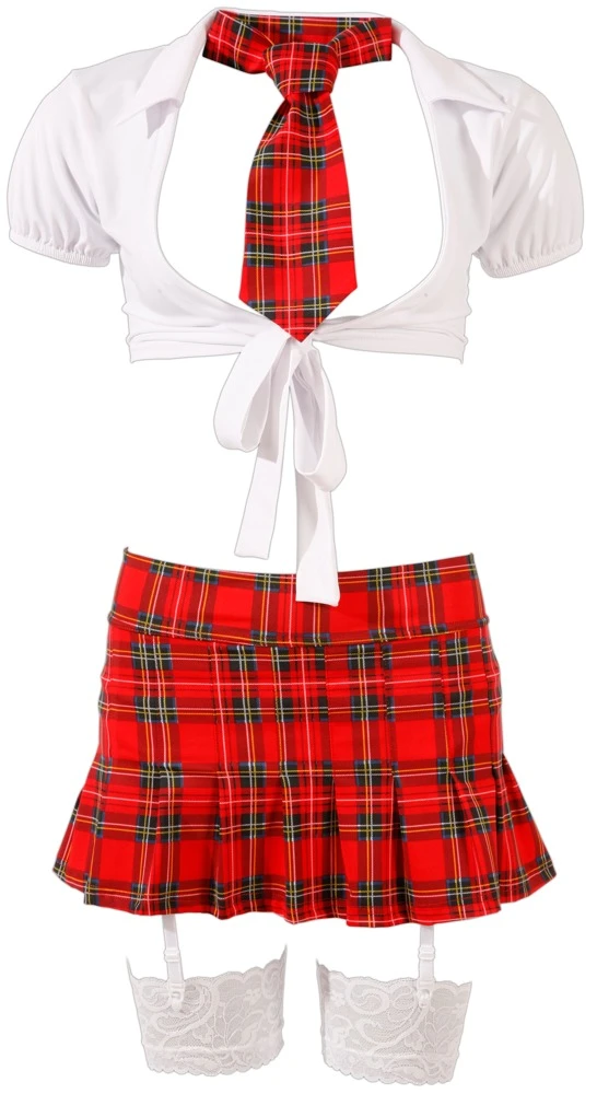 Cottelli COSTUMES Sexy Schulmädchen/Schuluniform Set, Minirock mit angenähtem Rüschen-Slip