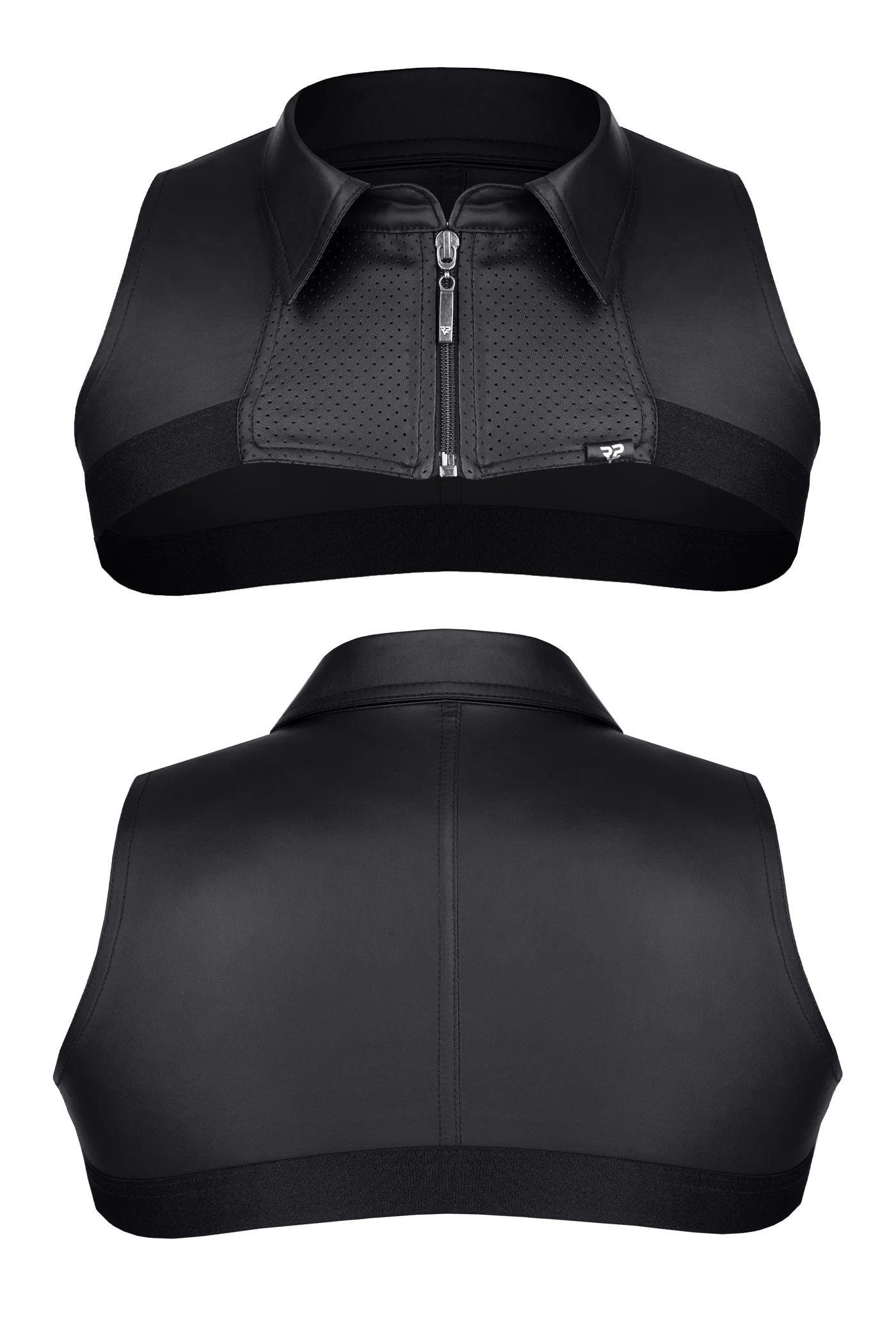 Extrakurzes Kinky Shirt BOAlvaro001 aus schwarzem, elastischem, seidenmattem Material von Regnes Fetish Planet