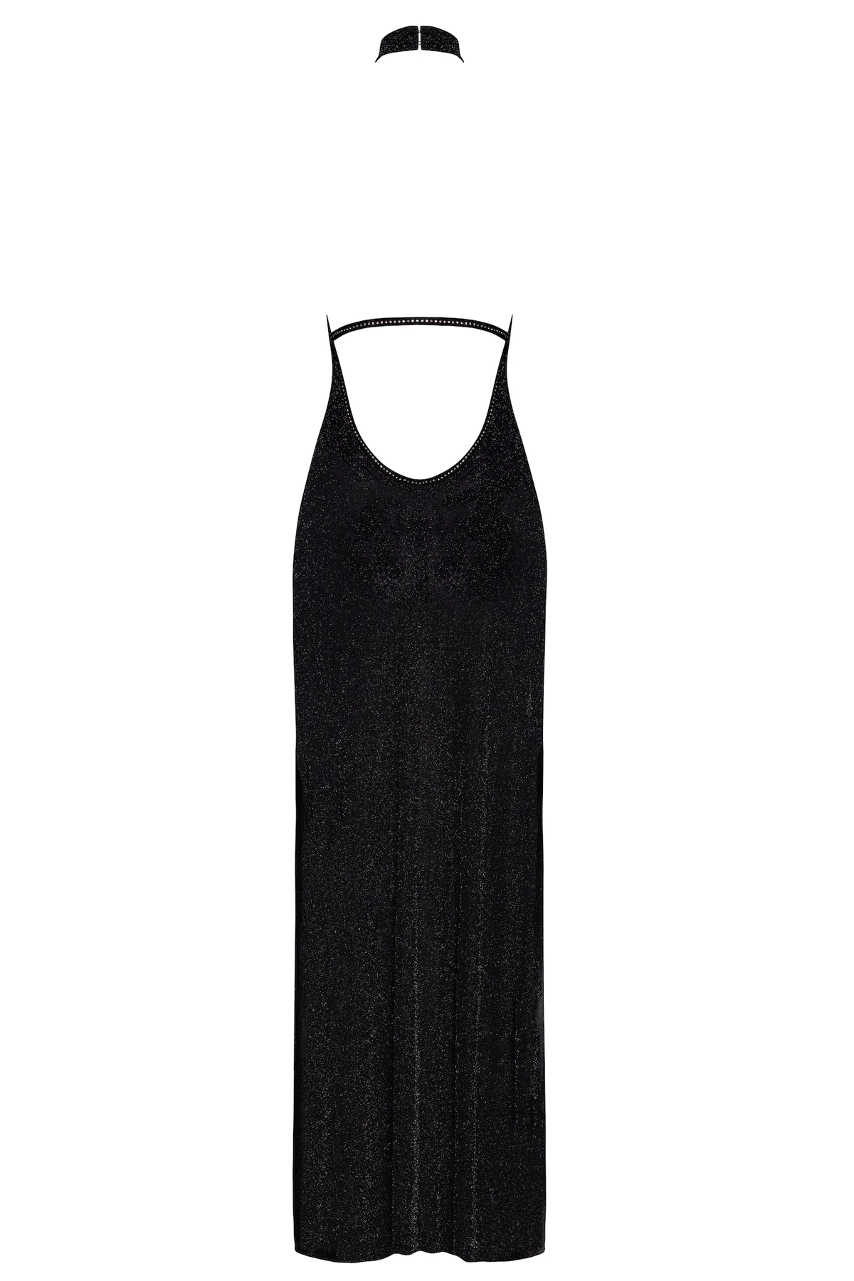 Langes Kinky Kleid Onyx Twin-slit von Noir Handmade F372 aus schimmerndem Netzmaterial mit Strasssteinchen, tiefem Rückenausschnitt und doppelt geschlitztem Rock für einen ausdrucksstarken, glamourösen Look von Noir Handmande F372