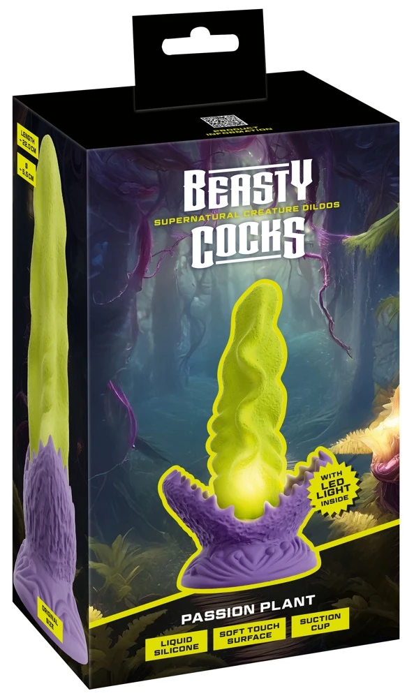 Beasty Cocks Passion Plant LED, Passionate Plant LED Dildo im Fantasy-Look mit starkem Saugfuß, leuchtender Innenbeleuchtung in 10 Modi, strukturierter Oberfläche und sanft zulaufender Spitze