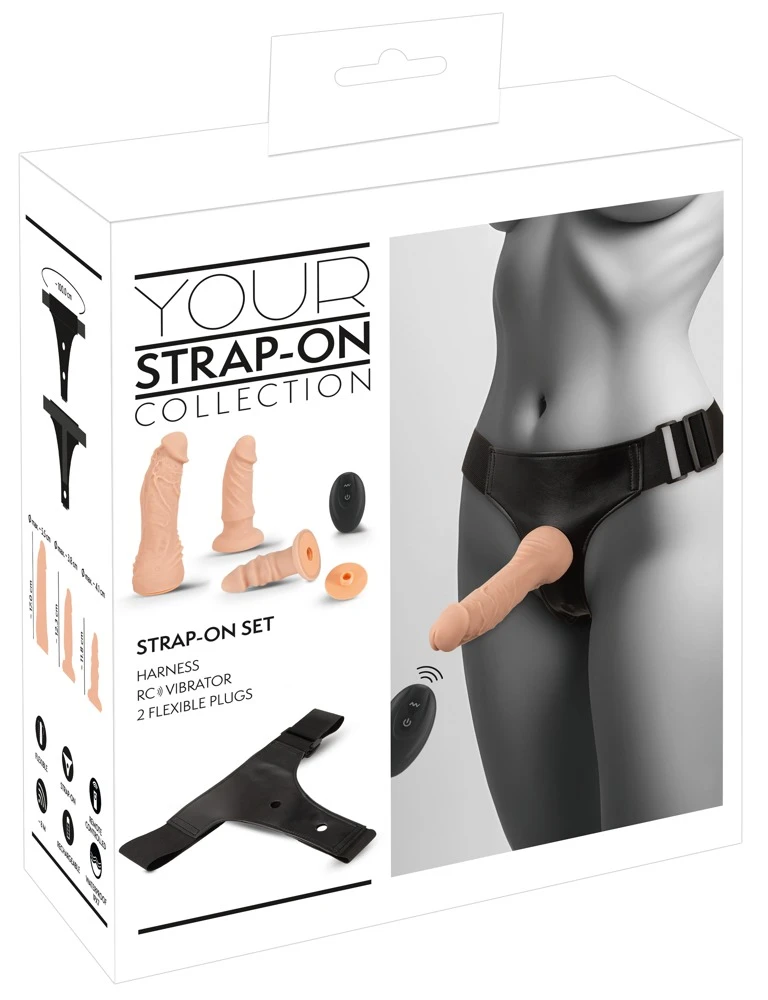 Your Strap-On Set Nature Vibes, Intensive Lustspiele mit vielseitigem 4-teiligen Strap-on-Set samt RC-Vibrator und naturgetreuen Dildos für beide Seiten