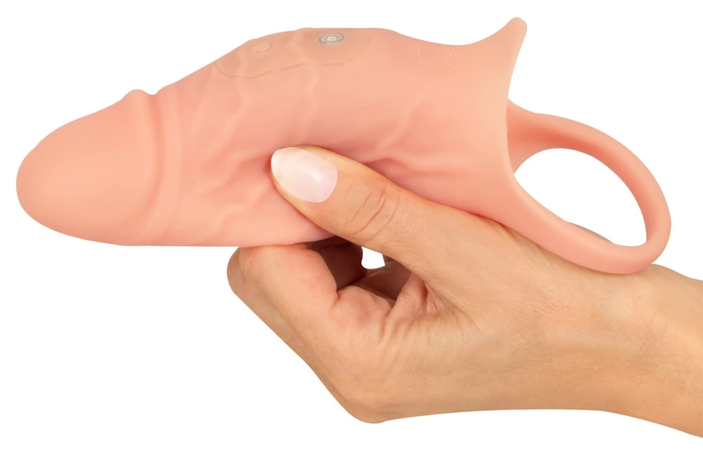 Realistixxx Penis Sleeve Close, Vibro-Penissleeve mit Hodenring 10 Vibrationsmodi, vergrößert den Umfang und unterstützt die Erektion für intensiven Genuss.