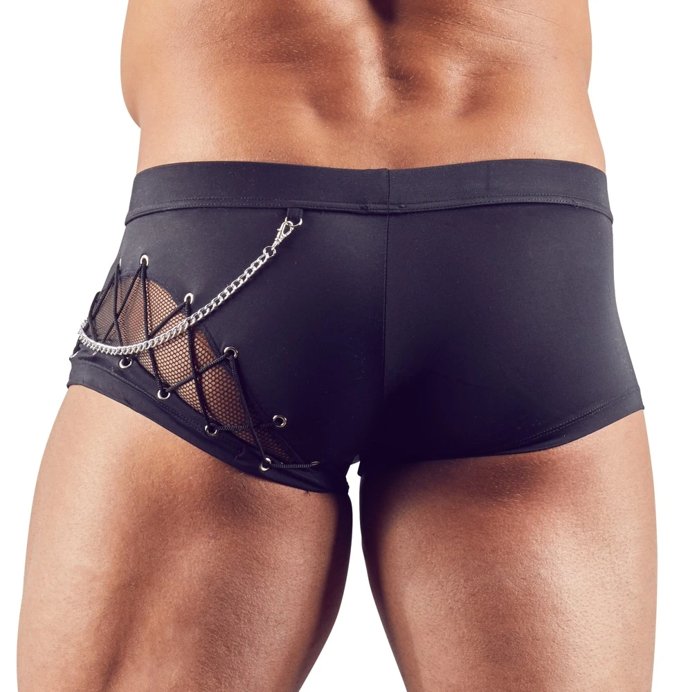 Pants im gekonnten Materialmix aus blickdicht und transparent mit abnehmbarer Zierkette und Reißverschluss vorne.