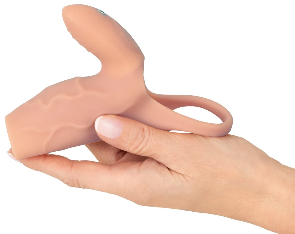 Realistixxx Real Sleeve Clit S, Vibro Penismanschette mit Hodenring und Klitoris Stimulator, 2 leise Motoren, 10 Vibrationsmodi, verdickend für intensivere gemeinsame Höhepunkte