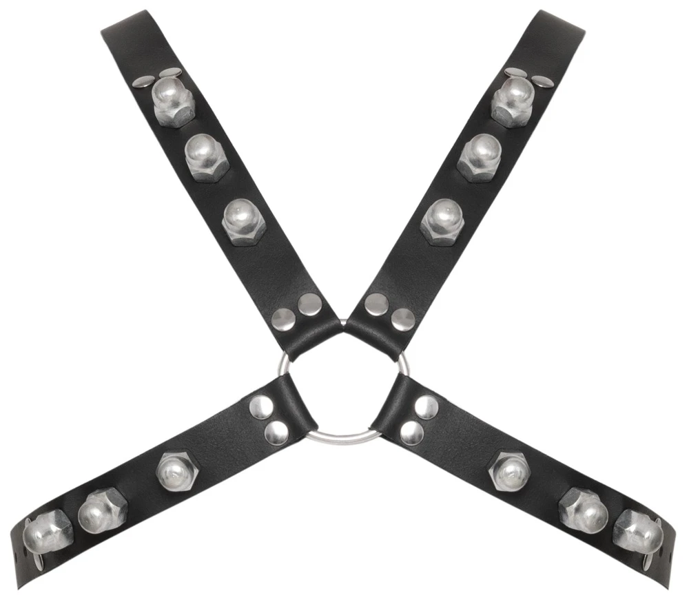 Le Herren Harness, ZADO X-Brustharness Leder schwarz mit Nieten Schnallen verstellbar robust markant starkes Design mit perfektem Sitz
