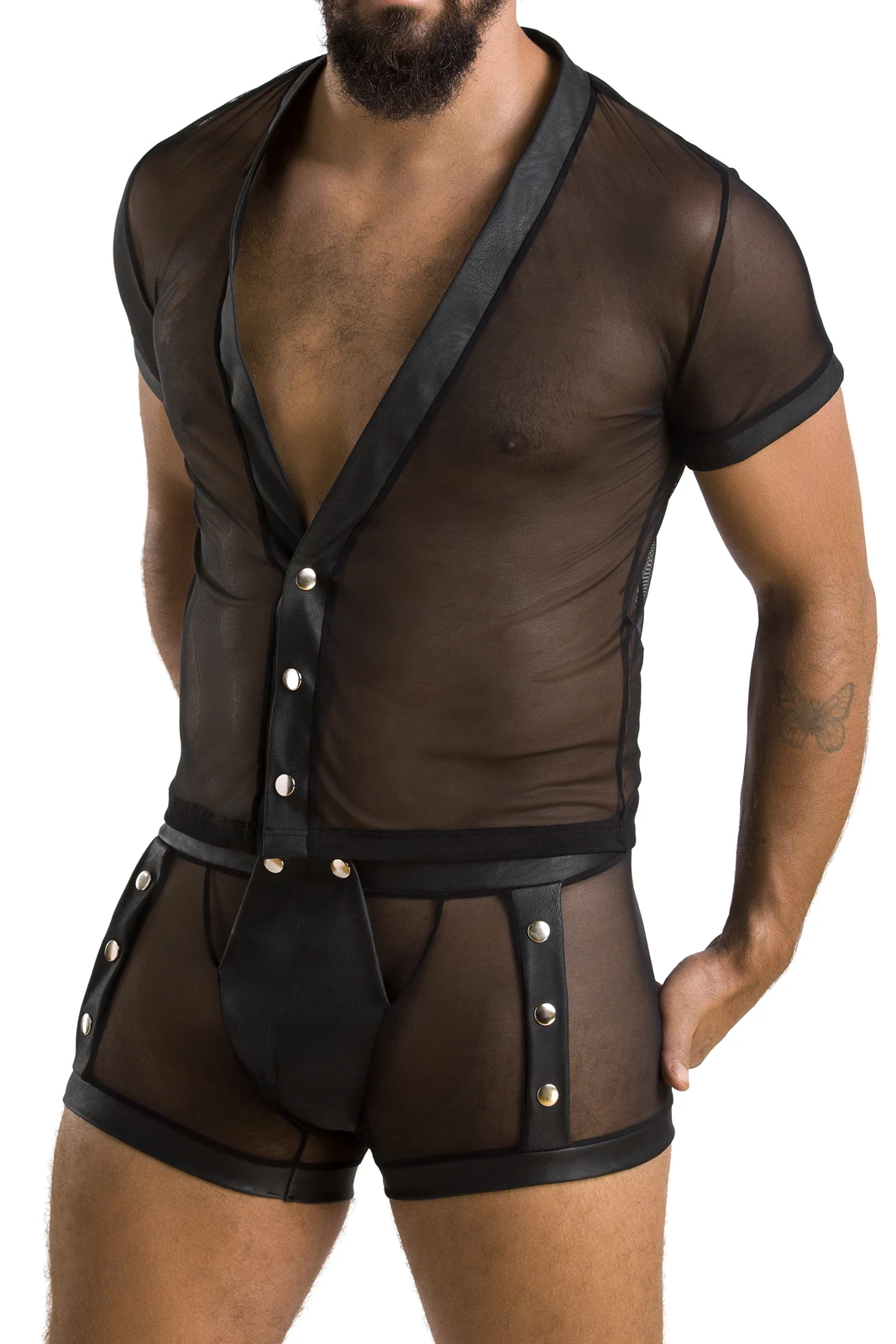 Herren Set 052 bestehend aus Hemd und Shorts aus matten Kunstleder von Passion Menswear
