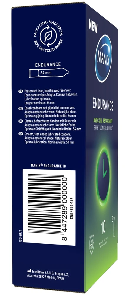Manix Endurance Condom 10er, MANIX Endurance Kondome 53 mm – aktverlängernd feucht mit Verzögerungsgel
