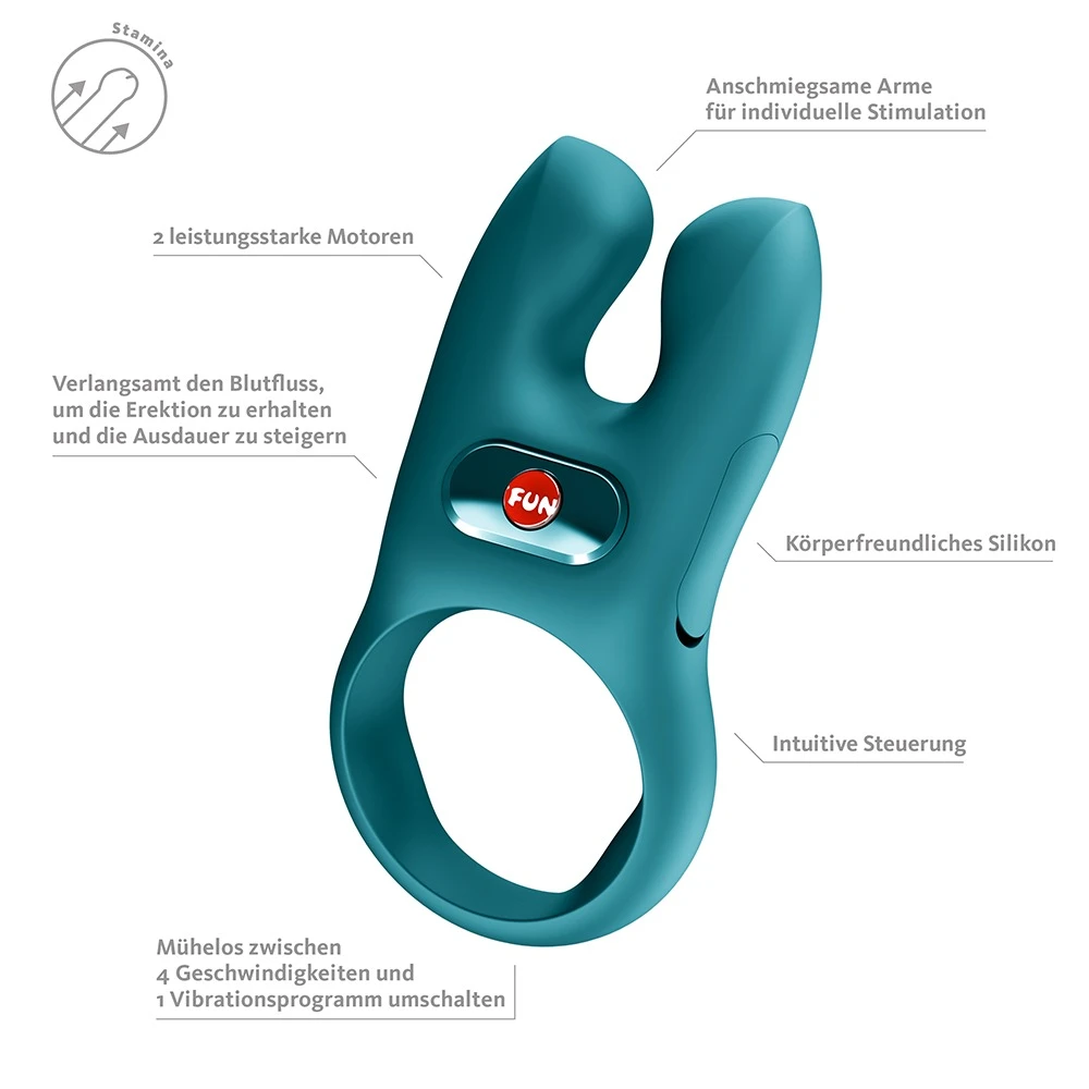 Vibro-Penisring mit 2 Motoren und flexiblen Stimulator-Armen für intensive Doppelstimulation und stärkere Ausdauer