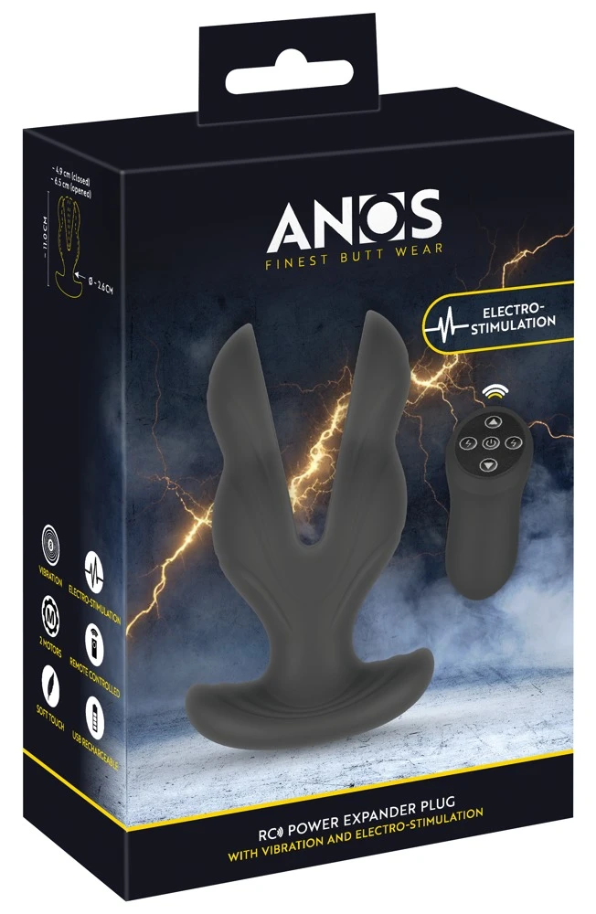 ANOS Power Expander Plug, ANOS RC Power Expander Plug: 2-armiger Analvibrator mit E-Stim, Vibration & praktischer Fernbedienung für intensive Stimulation!