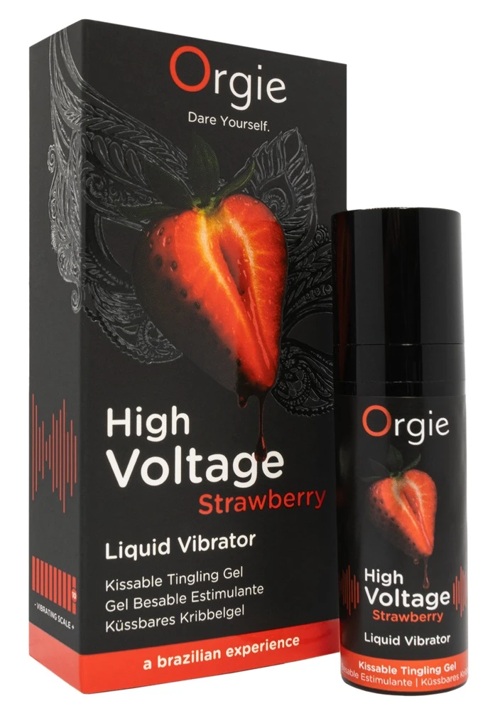 High Voltage Strawberry 15 ml, High Voltage Strawberry Liquid Vibrator von Orgie – küssbares Stimulationsgel mit Erdbeer-Aroma und intensiv vibrierendem Effekt für maximale prickelnde Leidenschaft