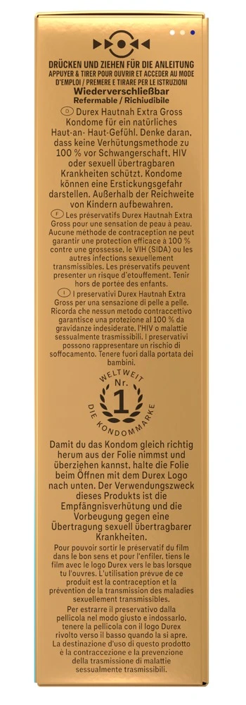 Durex Hautnah Extra Groß 10er, Fühl den Unterschied: Hautnahes Empfinden in XXL transparente, ultra dünne Kondome mit Gleitgel und perfekter Passform