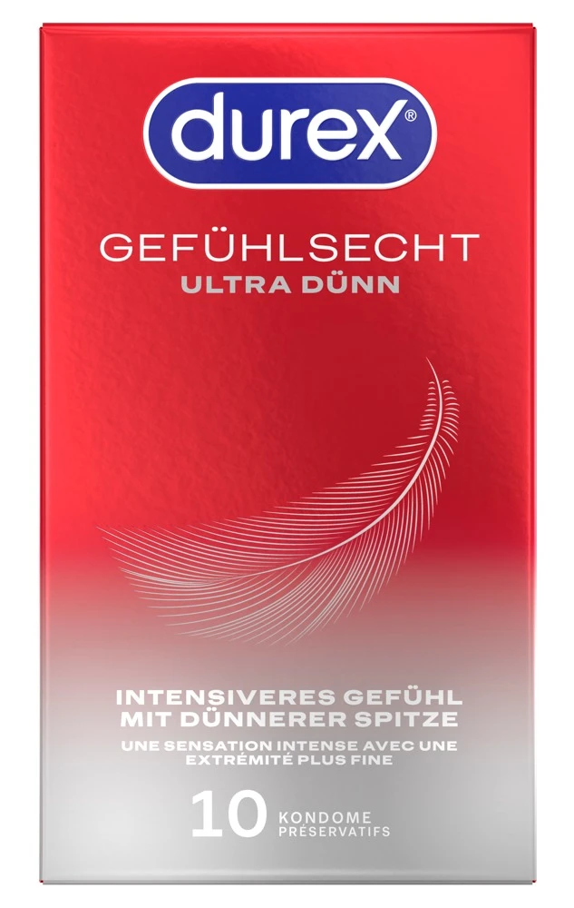 Durex Gefühlsecht Ultra Dünn 10er, Maximale Nähe spüren: Transparente Kondome mit extra dünner Spitze und Silikongleitgel für besonders gefühlsechte Momente