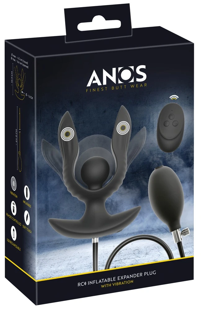 ANOS infl. Expander Plug RC, RC Inflatable Expander Plug mit Vibration von ANOS – 2-armiger Analvibrator mit aufpumpbarer Spreizfunktion, Fernbedienung und Sicherheitsventil für intensiven Backdoor-Spaß