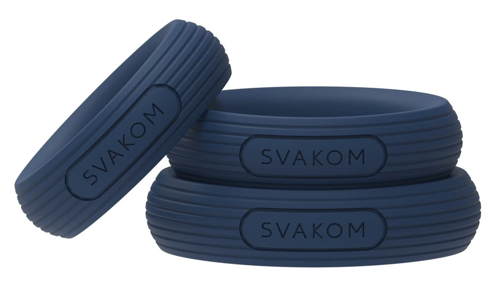 Triooo Dark Blue, Penisring-Set Triooo mit 3 dehnbaren Ringen aus ultrasoftem Silikon für intensivere Lust und längere Erektion von SVAKOM