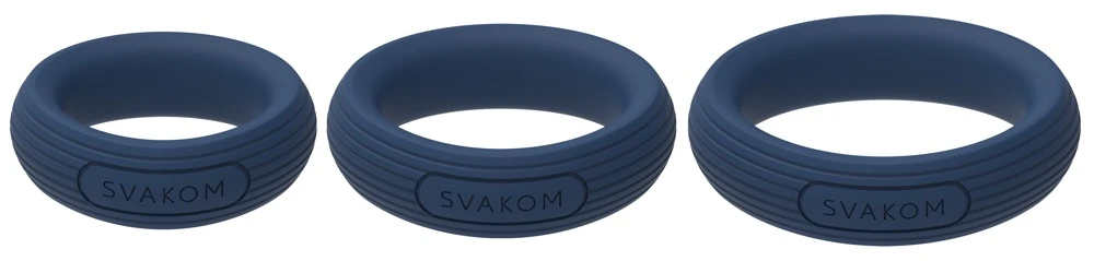 Triooo Dark Blue, Penisring-Set Triooo mit 3 dehnbaren Ringen aus ultrasoftem Silikon für intensivere Lust und längere Erektion von SVAKOM