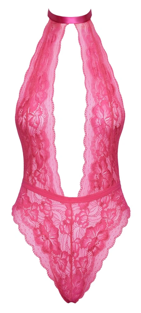 Frech verspielter Body von kissable komplett aus feiner pinkfarbener Spitze.