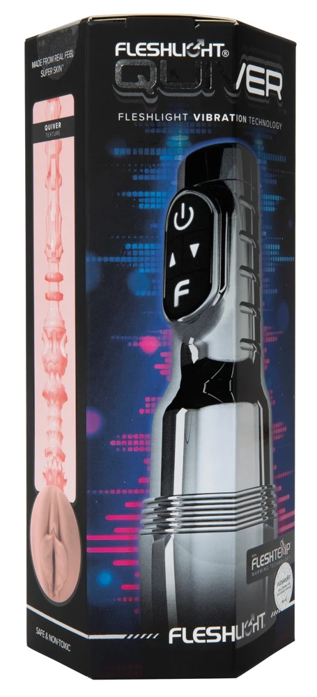 Fleshlight Pink Quiver, Fleshlight Quiver Masturbator Chrom-Optik mit Vulva/Vagina – 2 Motoren, Wärmefunktion, 10 Vibrationsmodi, Superskin Sleeve für intensives echtes Feeling