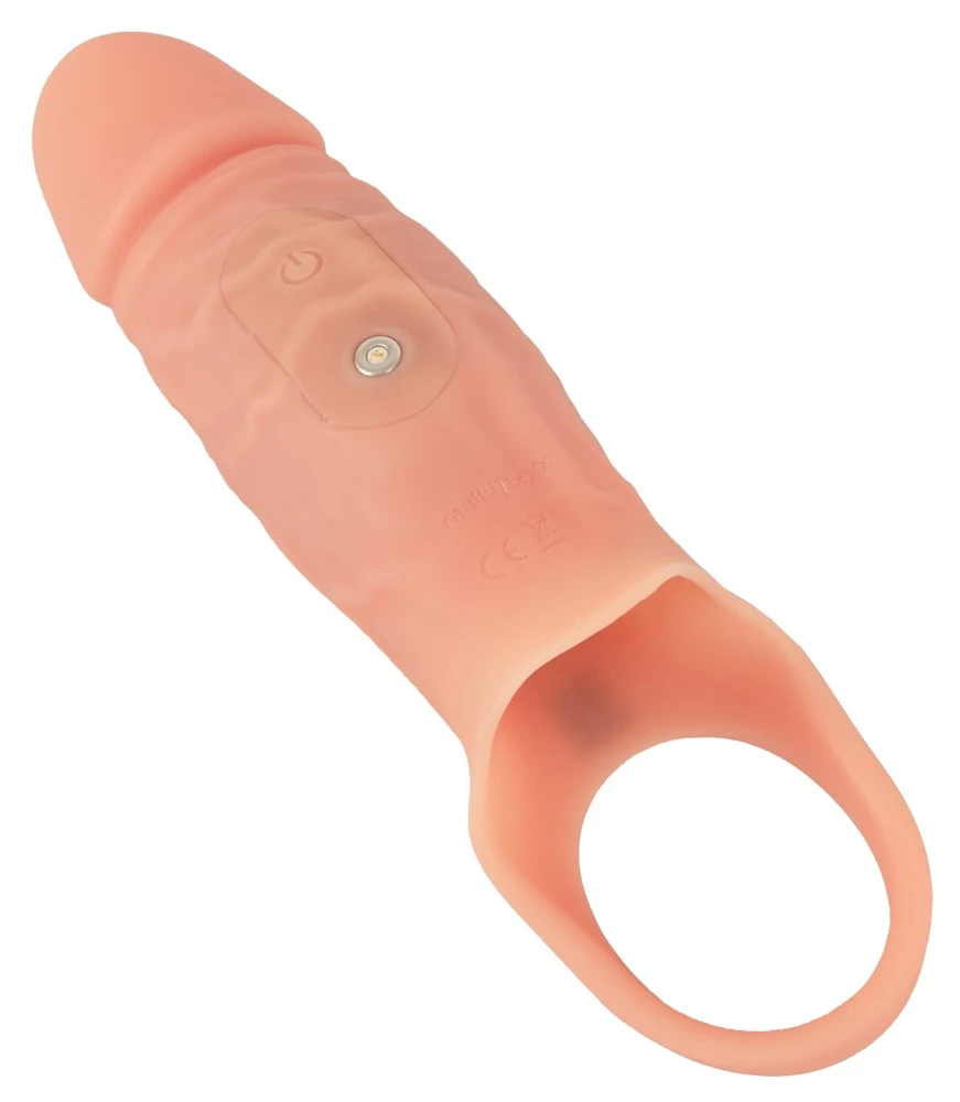 Realistixxx Penis Sleeve Close, Vibro-Penissleeve mit Hodenring 10 Vibrationsmodi, vergrößert den Umfang und unterstützt die Erektion für intensiven Genuss.