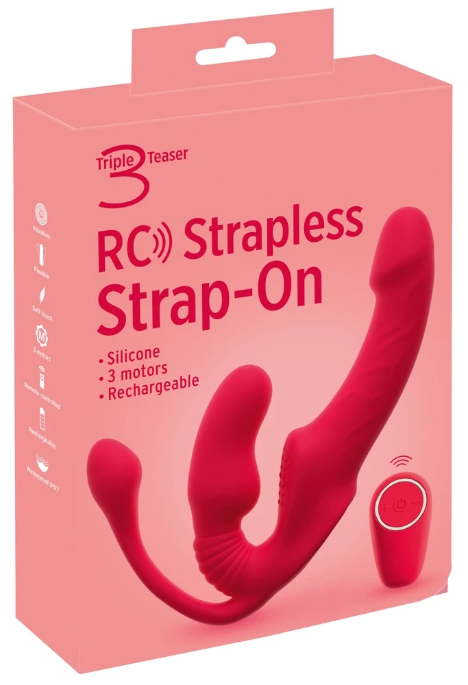 Strapless Strap-On Triple Teaser RC von You2Toys mit kraftvollen Vibrationen, dreifacher Stimulationspower für intensive Rollenspiele, flexibles Silikon-Design mit gleichzeitig vaginaler und analer Nutzung sowie vielseitigem Einsatz