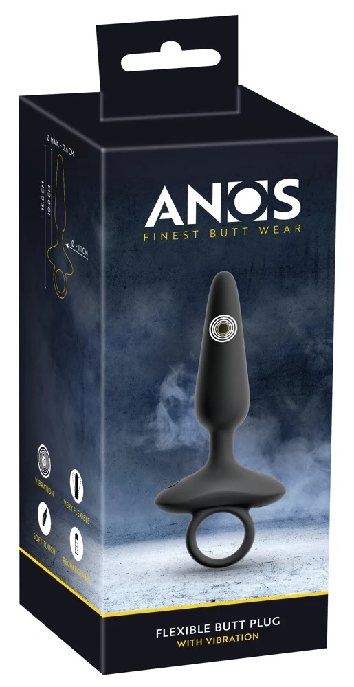 ANOS Flexible Butt Plug Vibrat, Flexibler Vibro-Analplug mit 10 Vibrationsmodi seidig softes Silikon analsicherer Stopper Haltering Einsteiger Butt Plug