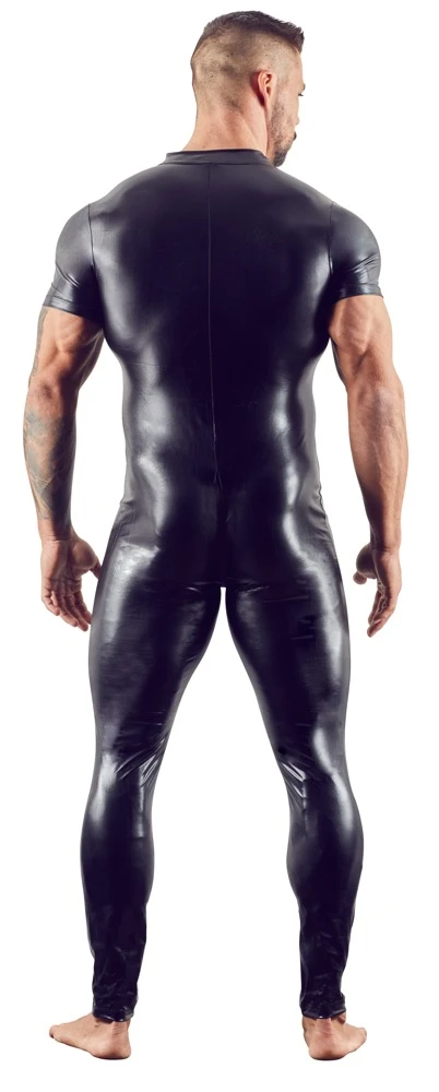Hochelastischer Wetlook-Overall  von Svenjoyment mit langem, schmalen Bein und kurzem Arm.