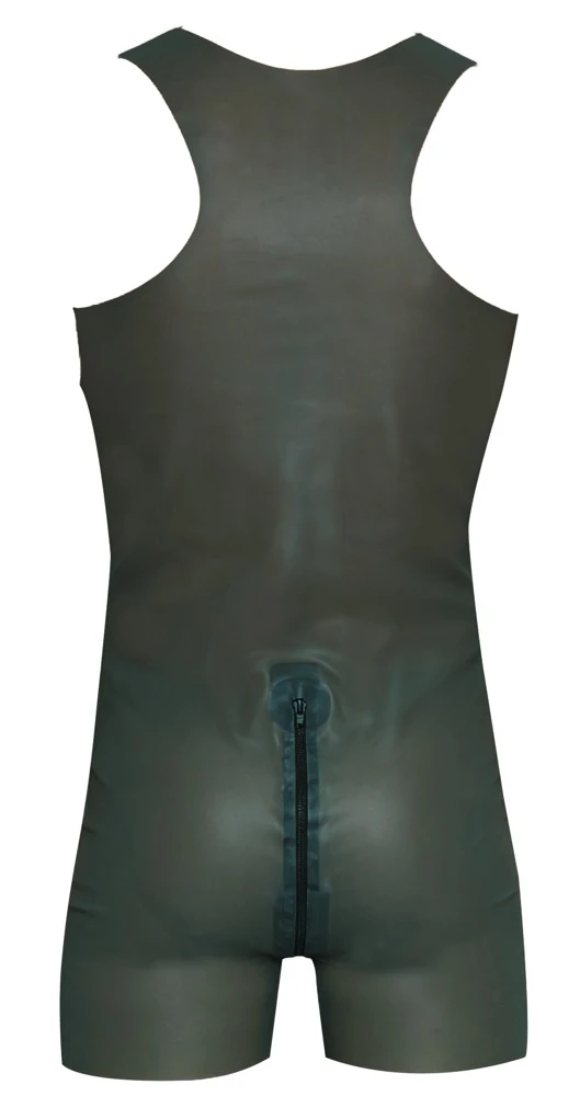 Latex-Trägerbody in Smoke mit kurzem Bein, rauchgrau-transparent & hauteng mit 2-Wege-Zip bis über den Po – kinky Statement-Look von LateX