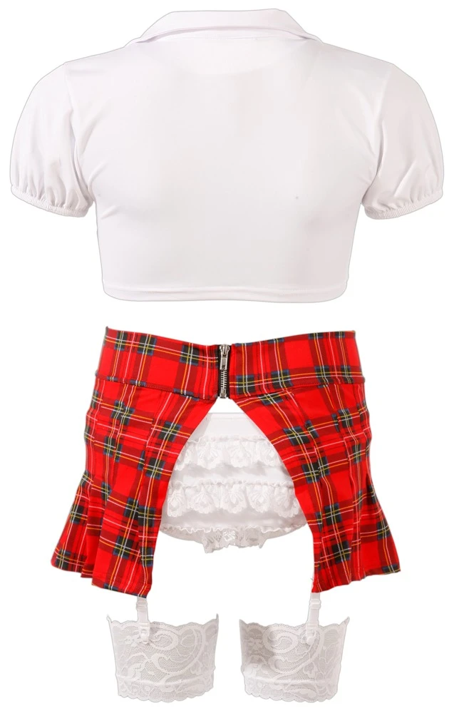 Cottelli COSTUMES Sexy Schulmädchen/Schuluniform Set, Minirock mit angenähtem Rüschen-Slip
