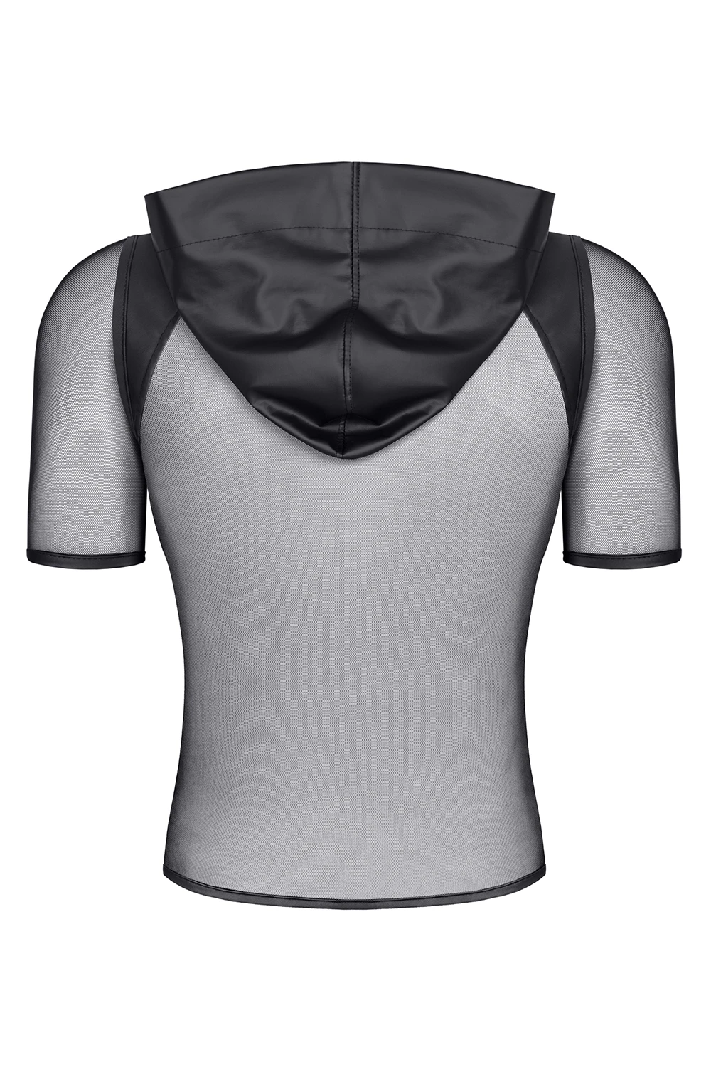 Herren Kapuzen-T-Shirt RMTito001 schwarz aus dehnbarem Mesh mit Wetlook-Kapuze Slim-Fit Netzshirt von Regnes Fetish Planet für markanten Style