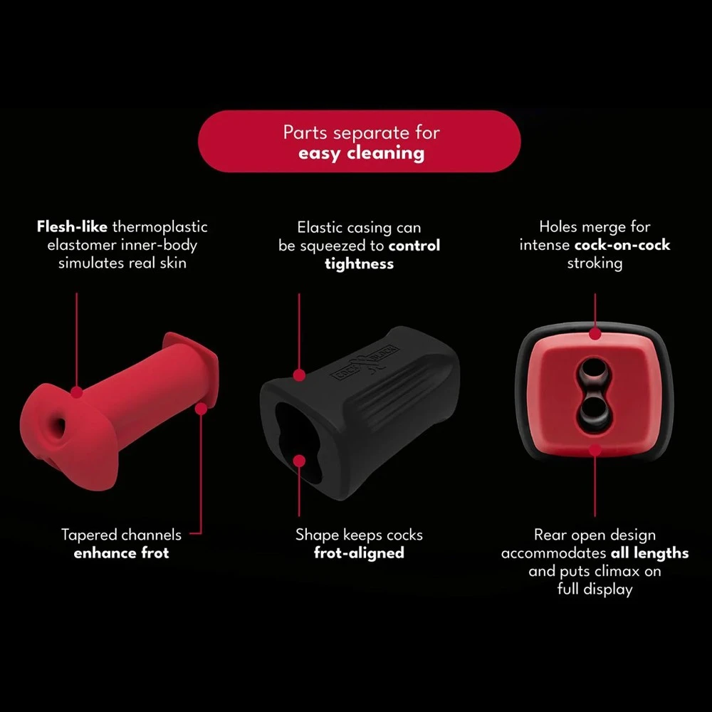 CockBlock FROT Massager, Masturbator für 2 Penis-an-Penis doppelte Lust Real Feel TPE Silikon anpassbar Face-to-Face Spaß