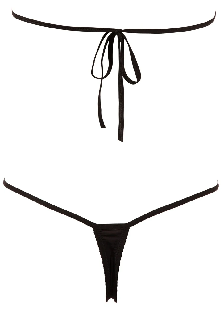 Sexy Einteiler mit Neckholder zum Binden und Strassverzierung an den offenen Cups und dem offenem Schritt.