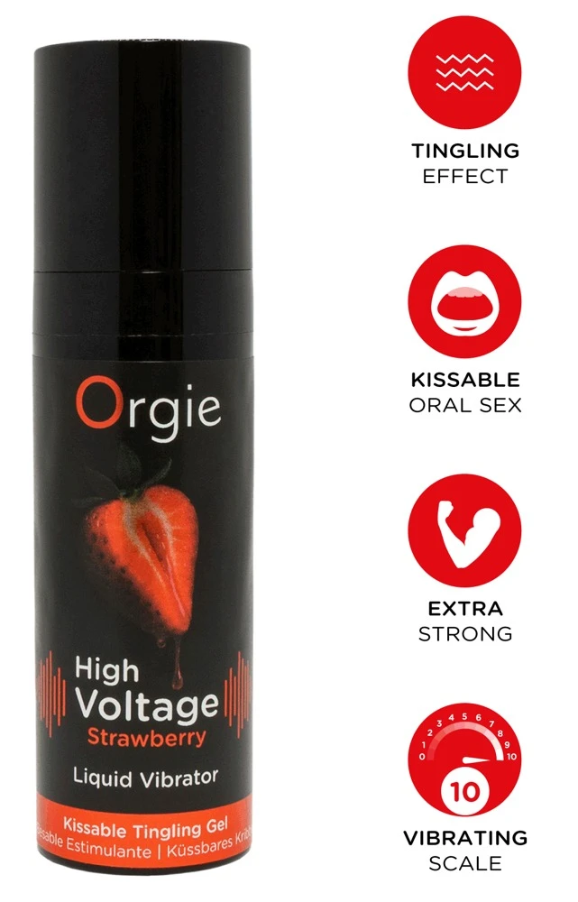 High Voltage Strawberry 15 ml, High Voltage Strawberry Liquid Vibrator von Orgie – küssbares Stimulationsgel mit Erdbeer-Aroma und intensiv vibrierendem Effekt für maximale prickelnde Leidenschaft