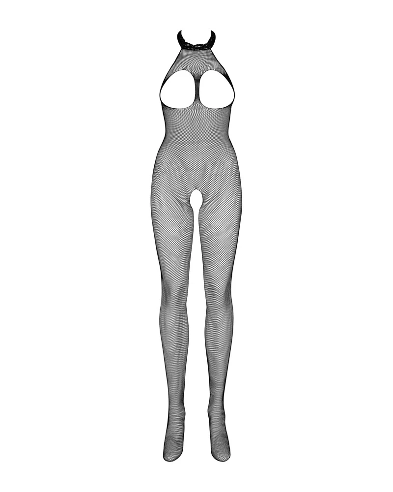 Obsessive durchsichtiger Neckholder-Bodystocking.  Er schmiegt sich an den Körper wie eine zweite Haut und verleiht dem Körper eine sinnliche und verführerische Form.