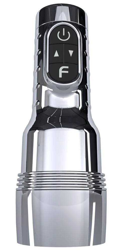 Fleshlight Pink Quiver, Fleshlight Quiver Masturbator Chrom-Optik mit Vulva/Vagina – 2 Motoren, Wärmefunktion, 10 Vibrationsmodi, Superskin Sleeve für intensives echtes Feeling