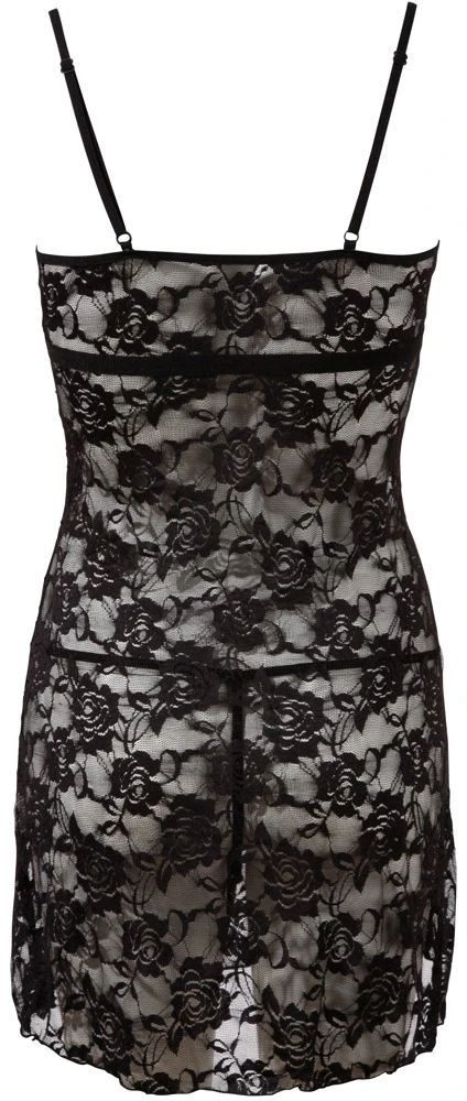 Cottelli LINGERIE transparentes Negligés mit String aus feinster Spitze in schwarz