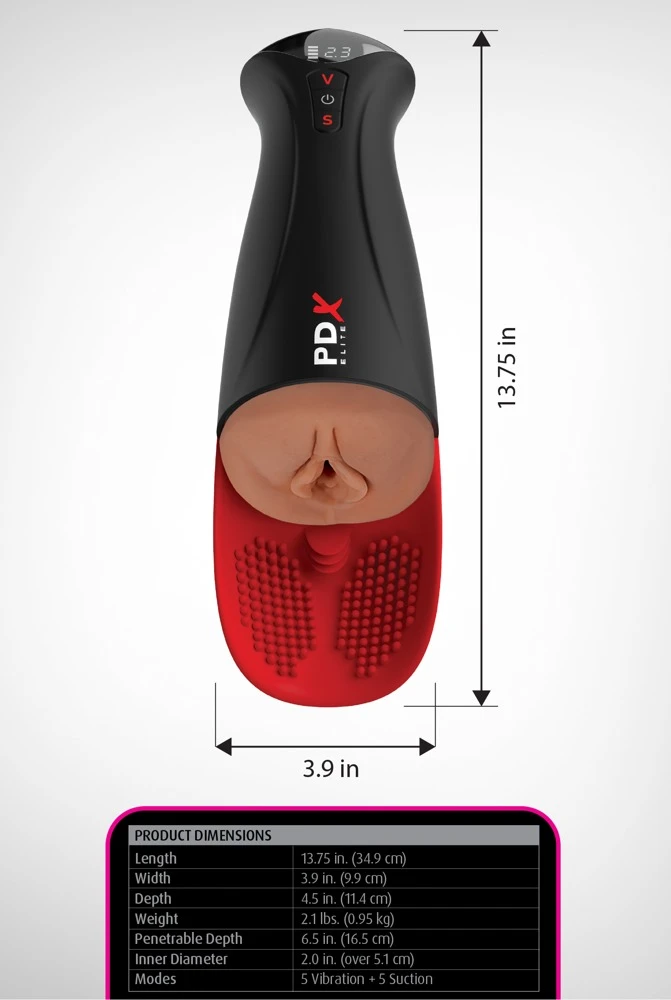 PDXE Fuck-O-Matic Pro XL Brown, Intensive Penis- und Hodenmassage mit 5-fach Saug- und Vibrationspower, der Fuck-O-Matic Pro XL bringt Dich an Deine Grenzen!